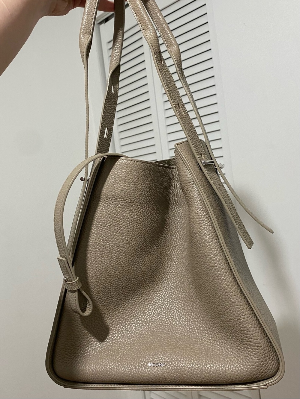 Greige PEDRO Leather Shoulder Bag